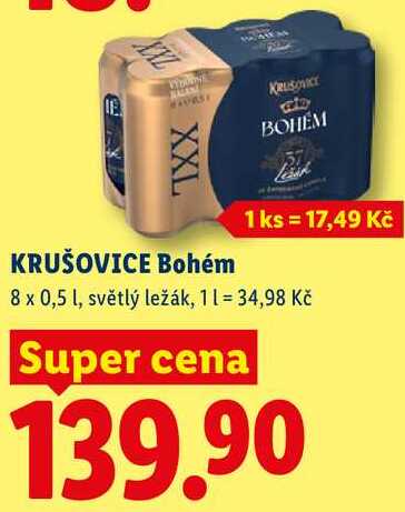 KRUŠOVICE Bohém, 8 x 0,5 l, světlý ležák