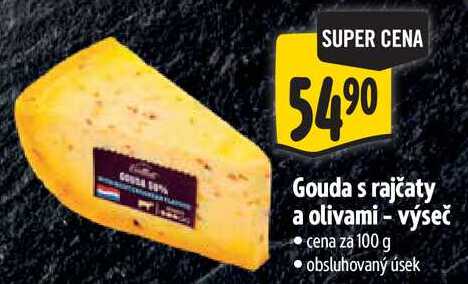 Gouda s rajčaty a olivami - výseč, cena za 100 g 