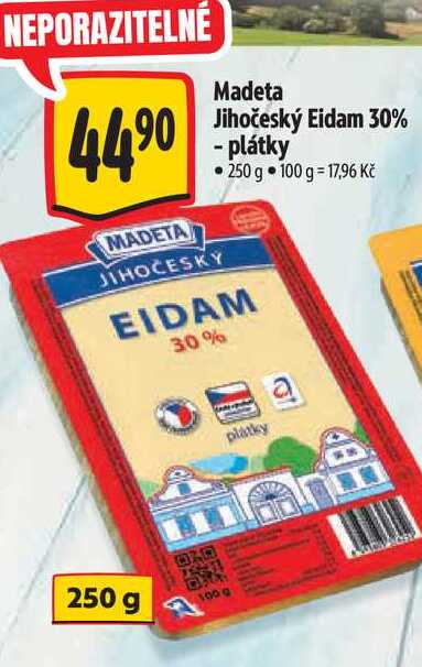 Madeta Jihočeský Eidam 30% - plátky 250 g