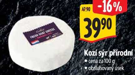 Kozí sýr přírodní, cena za 100 g 