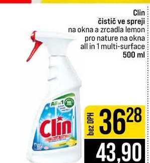 Clin čistič ve spreji na okna a zrcadla lemon pro nature na okna all in 1 multi-surface 500 ml