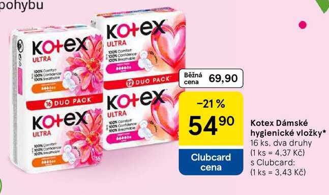 Kotex Dámské hygienické vložky, 16 ks, dva druhy