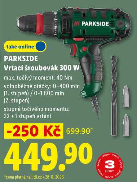 PARKSIDE Vrtací šroubovák 300 W