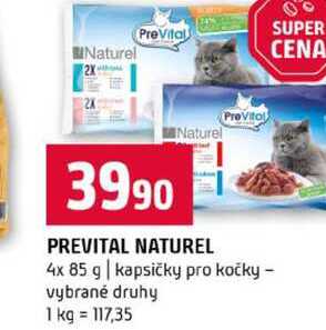PREVITAL NATUREL 4x 85 g kapsičky pro kočky vybrané druhy