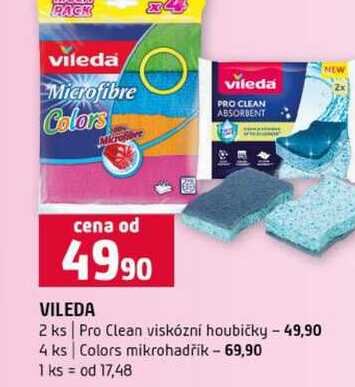 VILEDA 2 ks Pro Clean viskózní houbičky 4 ks Colors mikrohadřík