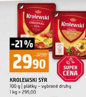 KROLEWSKI SÝR 100 g plátky vybrané druhy