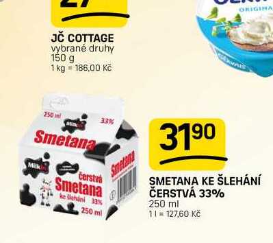 SMETANA KE ŠLEHÁNÍ ČERSTVÁ 33% 250 ml
