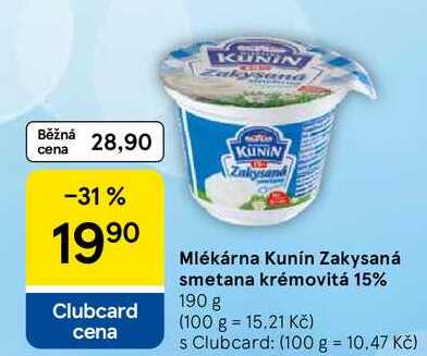 Mlékárna Kunín Zakysaná smetana krémovitá 15%, 190 g