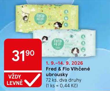 Fred & Flo Vlhčené ubrousky, 72 ks  