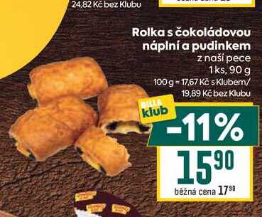 Rolka s čokoládovou náplní a pudinkem z naší pece 1ks, 90 g