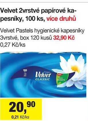 Velvet 2vrstvé papírové kapesníky, 100 ks