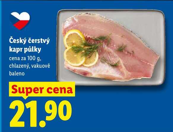 Český čerstvý kapr půlky, cena za 100 g
