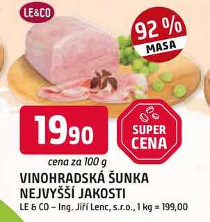 VINOHRADSKÁ ŠUNKA NEJVYŠŠÍ JAKOSTI 100g