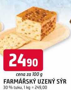 FARMÁŘSKÝ UZENÝ SÝR 30% tuku, 100 g