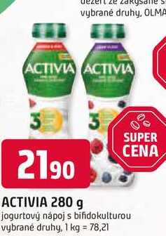 ACTIVIA 280 g jogurtový nápoj s bifidokulturou vybrané druhy