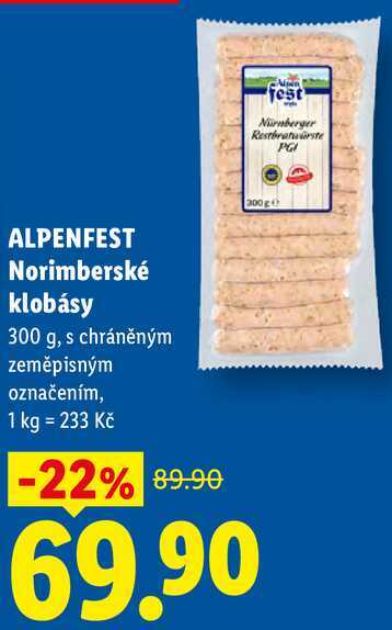 ALPENFEST Norimberské klobásy, 300 g