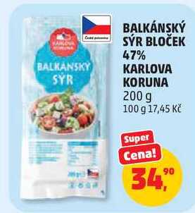 BALKÁNSKÝ SÝR BLOČEK 47% KARLOVA KORUNA, 200 g
