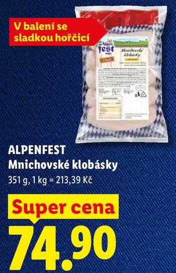 ALPENFEST Mnichovské klobásky, 351 g