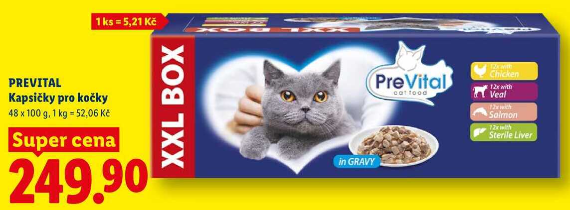 PREVITAL Kapsičky pro kočky, 48x 100 g