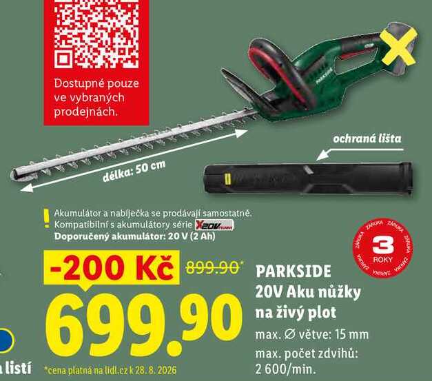 PARKSIDE 20V Aku nůžky na živý plot 