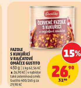 FAZOLE S KUKUŘICÍ V RAJČATOVÉ OMÁČCE GUSTITO, 430 g