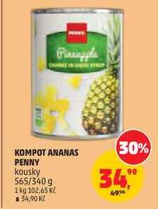 KOMPOT ANANAS PENNY kousky, 565/340 g
