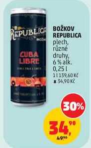 BOŽKOV REPUBLICA plech, různé druhy, 6% alk., 0,25 l