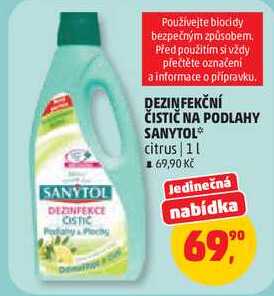 DEZINFEKČNÍ ČISTIČ NA PODLAHY SANYTOL citrus, 1 l 