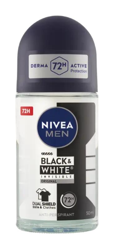 NIVEA Men Antiperspirant roll-on pro muže Black & White Invisible Original, 50 ml