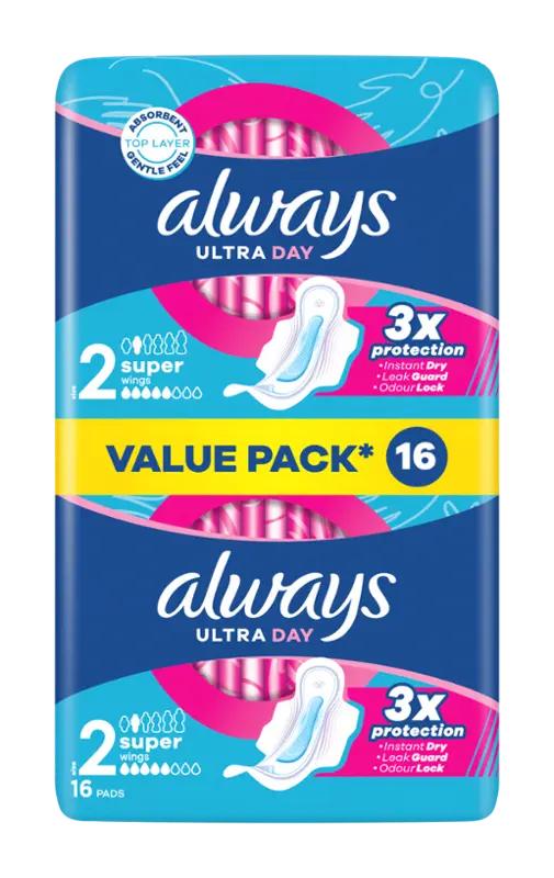 Always Hygienické vložky Ultra Day Super s křidélky vel. 2, 16 ks