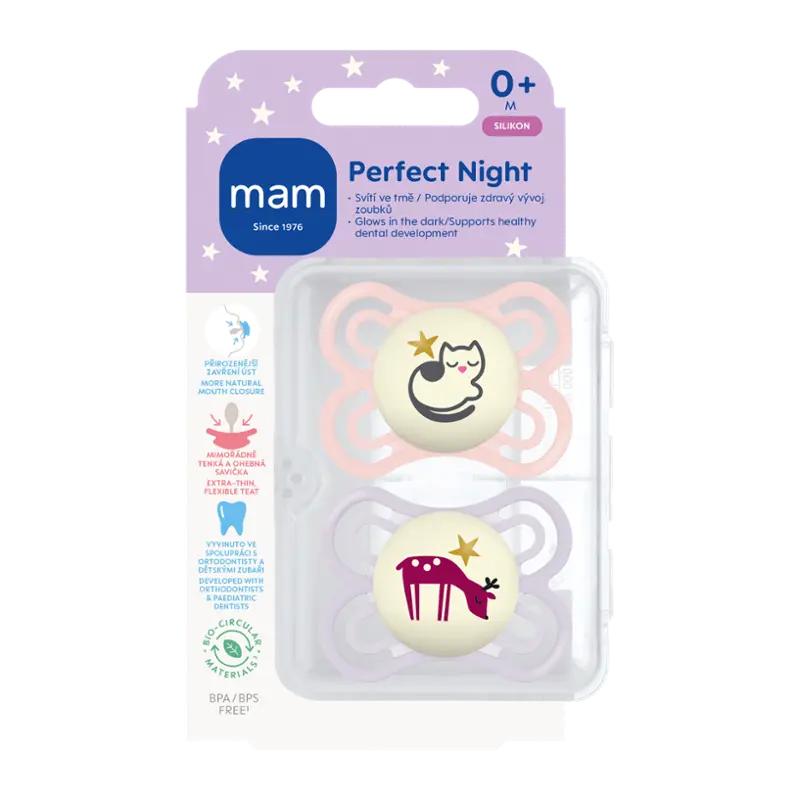 MAM Dudlík Perfect Night 0+ měs. růžový/fialový, 2 ks