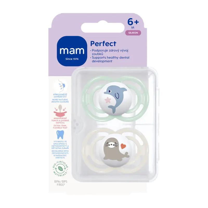 MAM Dudlík Perfect 6+ měs. mátový/šedý, 2 ks