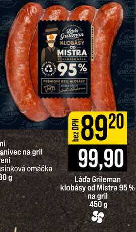 Láďa Grileman klobásy od Mistra 95% na gril 450 g 