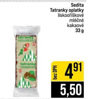Sedita Tatranky oplatky lískooříškové mléčné kakaové 33 g 