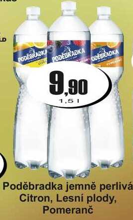 Poděbradka jemně perlivá Citron, Lesní plody, Pomeranč 1,5 L