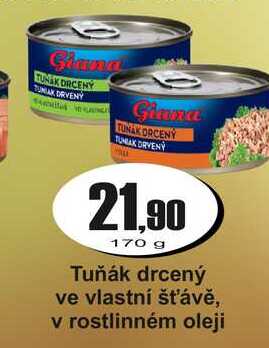 Tuňák drcený ve vlastní šťávě, v rostlinném oleji 170 g