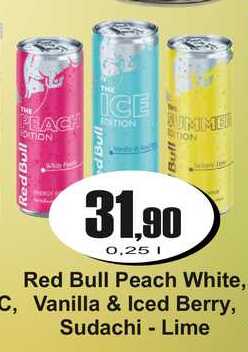 Red Bull Peach White, C, Vanilla & Iced Berry, Sudachi - Lime