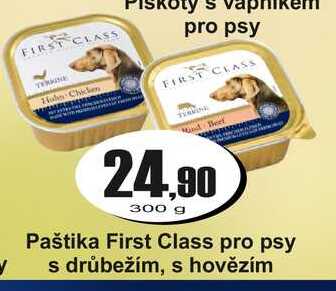 Paštika First Class pro psy s drůbežím, s hovězím 300 g