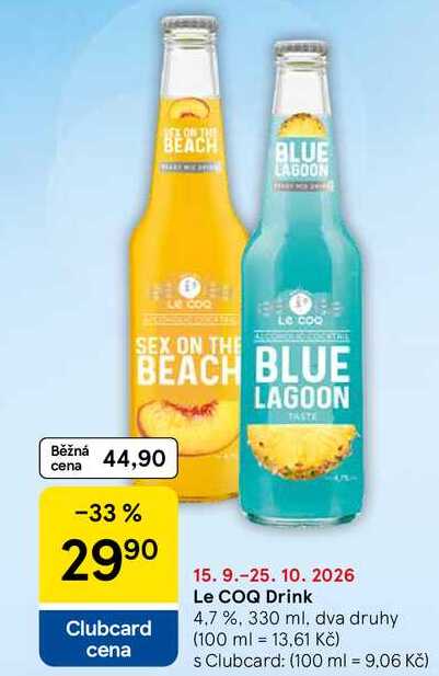 Le COQ Drink 4.7%, 330 ml, dva druhy