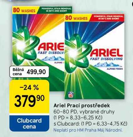 Ariel Prací prostředek, 60-80 PD, vybrané druhy