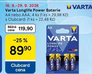 Varta Longlife Power Baterie AA nebo AAA, 4 ks