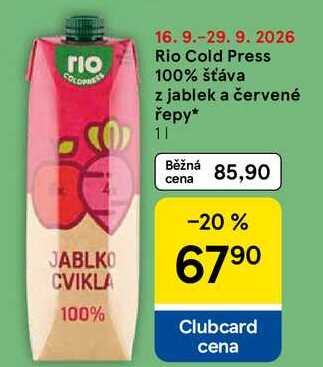Rio Cold Press 100% šťáva z jablek a červené řepy, 1 l