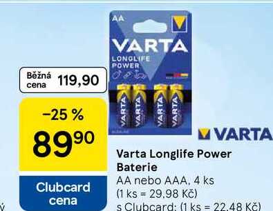 Varta Longlife Power Baterie AA nebo AAA, 4 ks