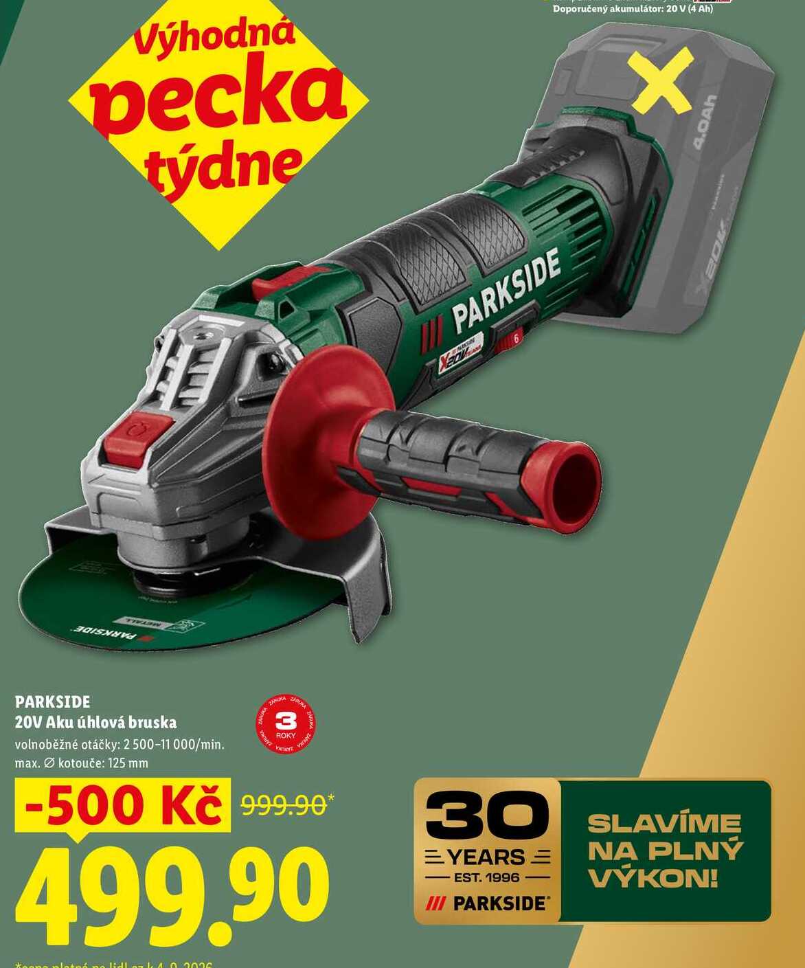 PARKSIDE 20V Aku úhlová bruska