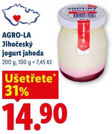 AGRO-LA Jihočeský jogurt jahoda, 200 g