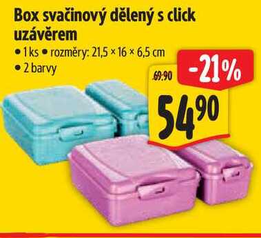 Box svačinový dělený s click uzávěrem