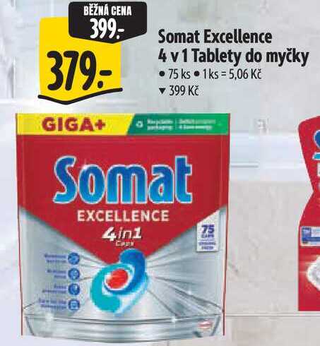 Somat Excellence 4 v 1 Tablety do myčky, 75 ks