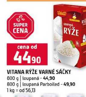 VITANA RÝŽE VARNÉ SÁČKY 800 g loupaná 800 g loupaná Parboiled 