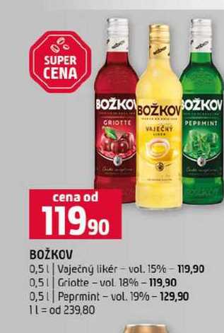 BOŽKOV 0,5l Vaječný likér vol. 15% 0,5l Griotte-vol 18% 0,5l Peprmint vol. 19%