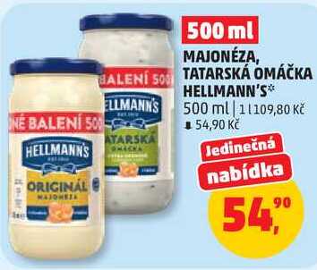 MAJONÉZA, TATARSKÁ OMÁČKA HELLMANN'S, 500 ml